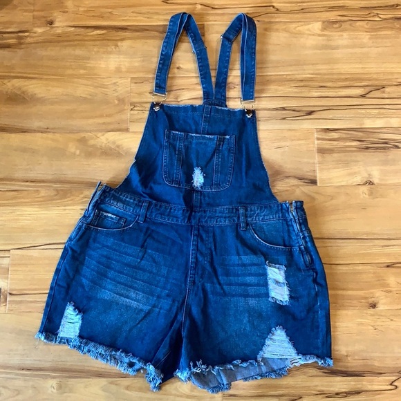 Denim Overall Shorts - Picture 1 of 4